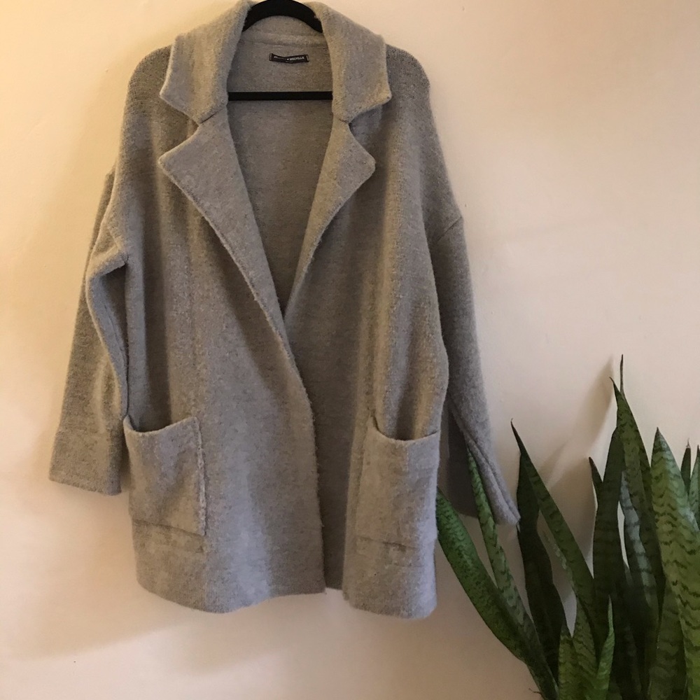 Brandy Melville Grey Wool-Blend Slouchy Pea Coat